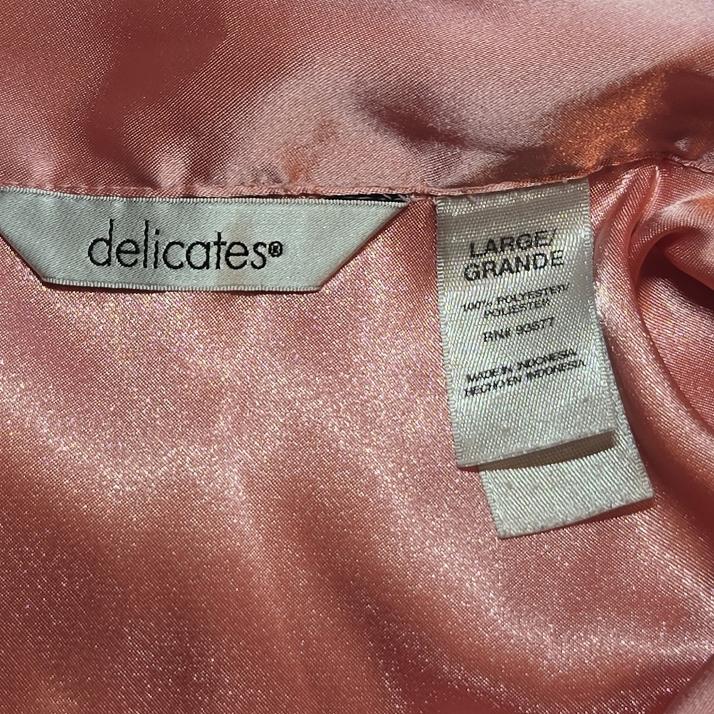 Vintage Women's Pink Satin Button Down Long Sleep Shirt Nightgown Large - Picture 9 of 11